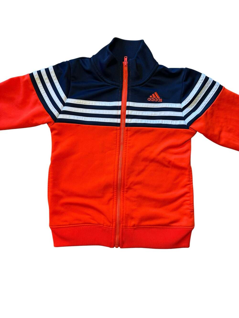 Adidas Kids Full Zip Track Jacket Orange Navy Blue Size 5